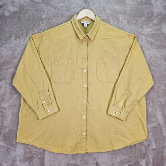 Old Navy The Boyfriend Shirt Denim Yellow Long Sleeve Pocket Women's Size 2X - Picture 4 of 13